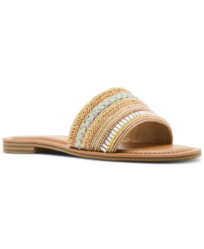 Madden Girl Friendship Embellished Slide Flat Sandals In Blush Multi