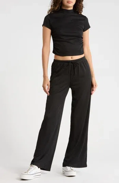 Madden Girl Funnel Neck Short Sleeve Top & Pants Set In Black