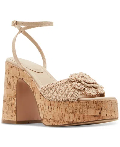Madden Girl Garden Flower Platform Dress Sandals In Natural Raffia