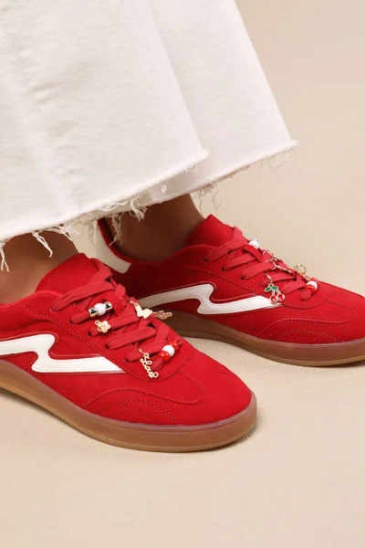 Madden Girl Giia Red Multi Suede Charm Lace-up Sneakers