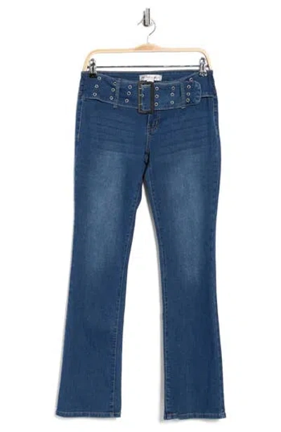 Madden Girl Grommet Belted Bootcut Jeans In Blue