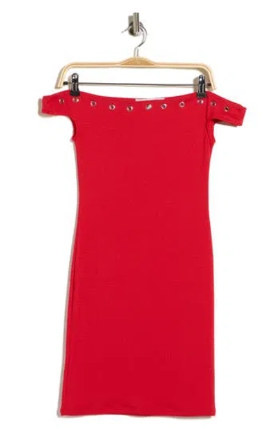 Madden Girl Grommet Trim Off The Shoulder Cap Sleeve Minidress In Pink