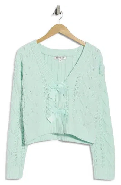 Madden Girl Heart Cable Bow Cardigan In Mint