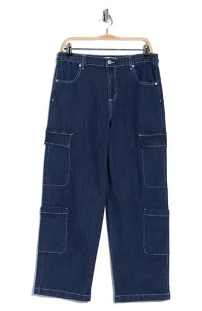 Madden Girl High Waist Wide Leg Cargo Jeans In Blue