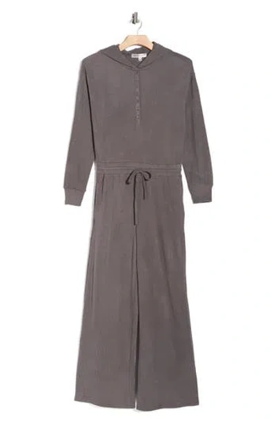 Madden Girl Hooded Henley Jumpsuit In Gray