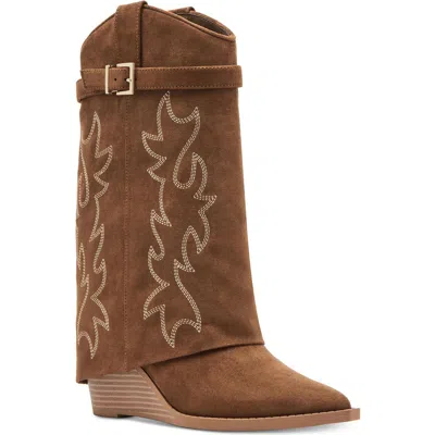 Madden Girl Jjoe Womens Belted Faux Leather Wedge Boots In Chestnut