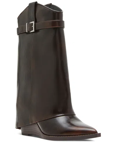 Madden Girl Joe Cuffed Wedge Western Dress Booties In Brown Ruboff