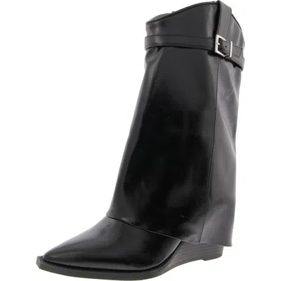 Madden Girl Joe Cuffed Wedge Western Dress Booties In Black Shiny