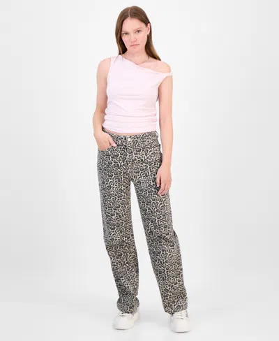 Madden Girl Juniors' 90s Fit Leopard-print Jeans In Animal Print