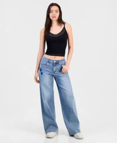 Madden Girl Juniors' 90s Wide-leg Faded Star Jeans In Brown