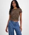 Madden Girl Juniors' All Over Print Smocked Short-sleeve Top In Brown