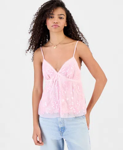 Madden Girl Juniors' Beaded Babydoll Tank In Pink