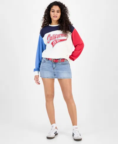 Madden Girl Juniors' Belted Mini Denim Skirt In Blue