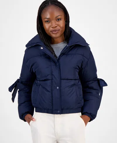 Madden Girl Juniors' Bow-trim Puffer Jacket In Blue
