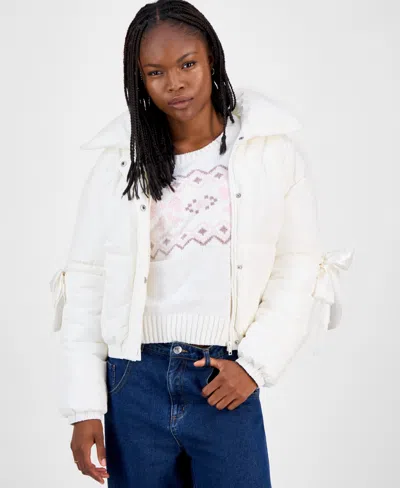 Madden Girl Juniors' Bow-trim Puffer Jacket In White