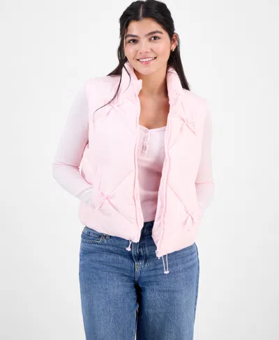 Madden Girl Juniors' Bow-trim Puffer Vest In Pink