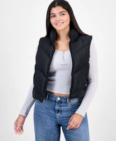 Madden Girl Juniors' Bungee-hem Mitered Puffer Vest In Black