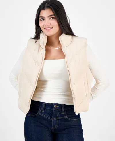 Madden Girl Juniors' Bungee-hem Mitered Puffer Vest In Neutral