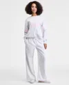 Madden Girl Juniors' Camo Print Wide-leg Fleece Sweatpants In White