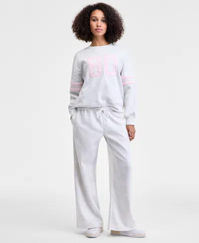 Madden Girl Juniors' Camo Print Wide-leg Fleece Sweatpants In White