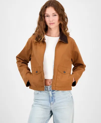Madden Girl Juniors' Canvas Long-sleeve Barn Jacket In Brown