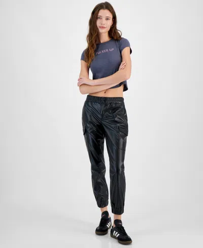 Madden Girl Juniors' Faux Leather High-rise Jogger Pants In Black