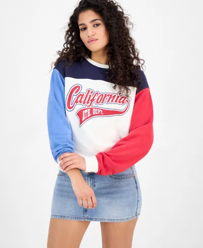 Madden Girl Juniors' Colorblocked Graphic-print Fleece Sweatshirt In White