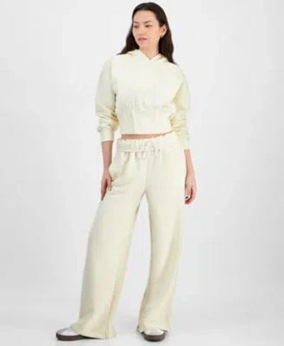 Madden Girl Juniors Corset Style Sweatshirt Wide Leg Sweatpants In Double Cream