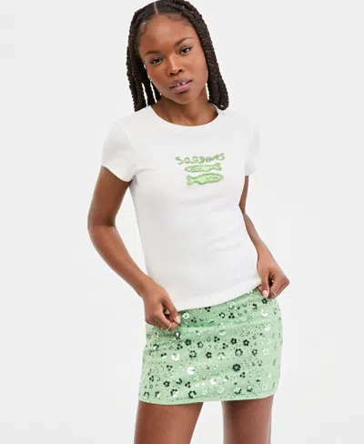 Madden Girl Juniors' Cotton Beaded Sardine Tee In White