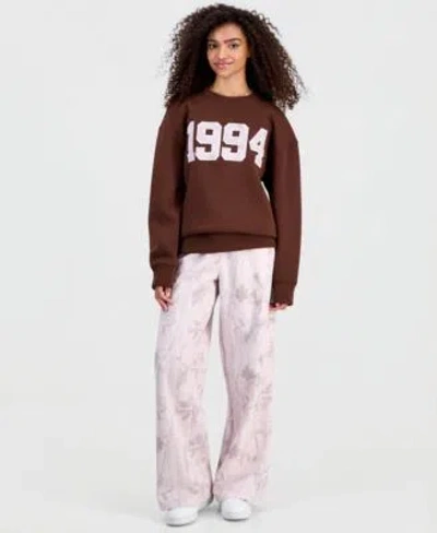 Madden Girl Juniors Crewneck Sweatshirt Camo Print Wide Leg Sweatpants In Brown