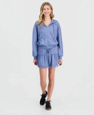 Madden Girl Juniors Crochet Hoodie Mini Skirt In Blue