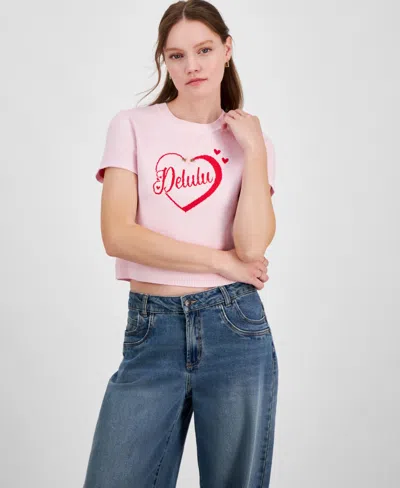 Madden Girl Juniors' Delulu Short-sleeve Sweater In Lt Pink Combo
