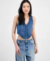 Madden Girl Juniors' Denim Hook-front Corset Top In Medium Wash