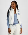Madden Girl Juniors' Denim Patch Sherpa Lined Puffer Vest In Ivory