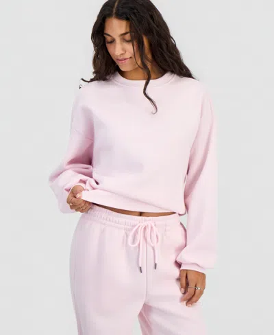 Madden Girl Juniors' Embellished Fleece Crewneck Sweatshirt In Pink