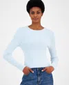 Madden Girl Juniors' Lurex Eyelash Crewneck Sweater In Nantucket Breeze