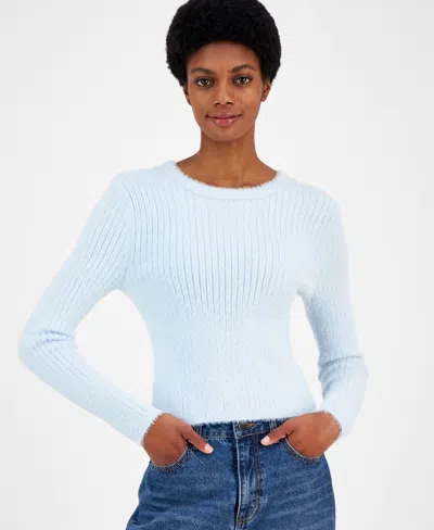 Madden Girl Juniors' Lurex Eyelash Crewneck Sweater In Nantucket Breeze