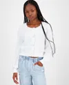 Madden Girl Juniors' Eyelash Rose-button Cardigan In Bright White