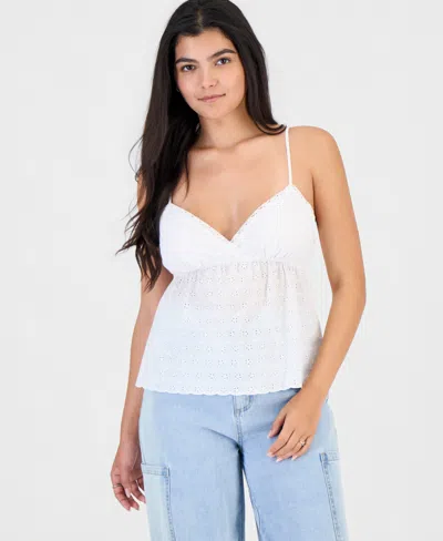 Madden Girl Juniors' Eyelet Embroidered Cotton Sleeveless Top In White