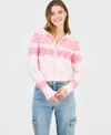 Madden Girl Juniors' Fair Isle Zippered Hoodie Sweater In Pink