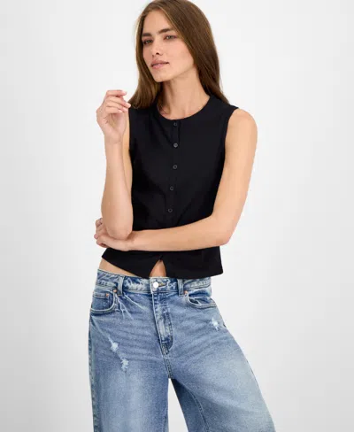Madden Girl Juniors' Faux Button-front Tank In Black