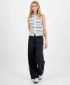 Madden Girl Juniors Faux Button Front Tank Tinseltown Wide Barrel Leg Jeans In Black