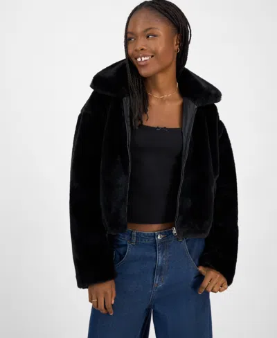 Madden Girl Juniors' Faux-fur Cropped Jacket In Black