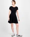 Madden Girl Juniors' Fit & Flare Knit Mini Dress In Black