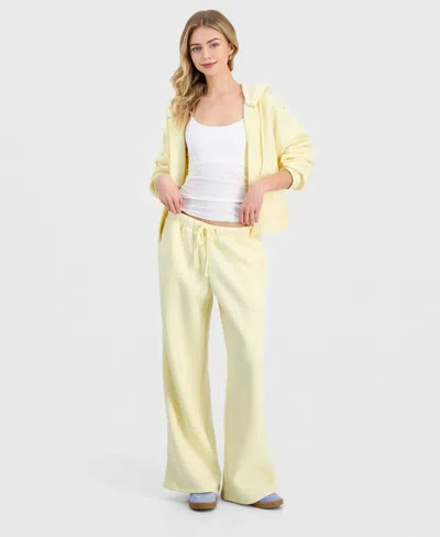 Madden Girl Juniors' Floral Piped Fleece Wide-leg Pants In Yellow