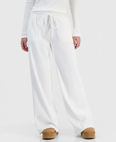 Madden Girl Juniors' Hacci High-rise Thermal-knit Wide-leg Pants In White