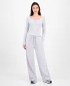 Madden Girl Juniors' Hacci-knit Wide-leg Sweatpants In White