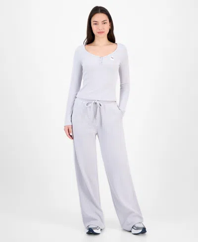 Madden Girl Juniors' Hacci-knit Wide-leg Sweatpants In White