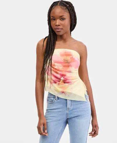 Madden Girl Juniors' Hibiscus Mesh Tube Top In White
