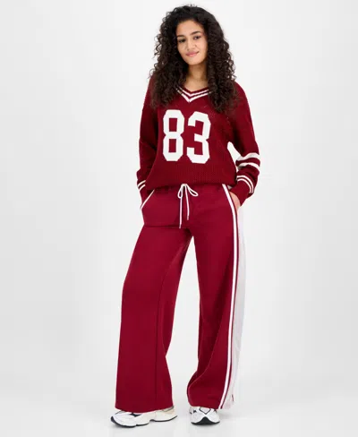 Madden Girl Juniors' High-rise Athletic Fleece Pants In Red